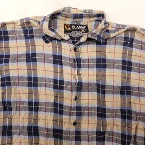 Classic Rugged Wear Tartan Flannel Button Shirt Mens Size Extra Large XL Blue